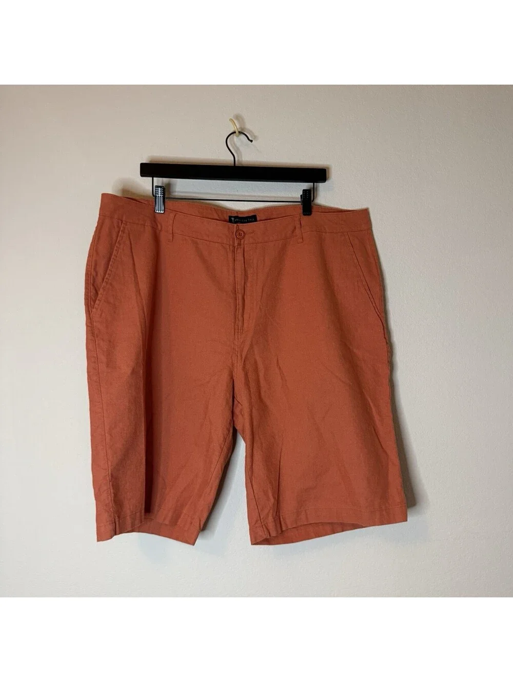 American Tall Men’s Linen Blend Shorts Orange 40XT Casual Flat Front